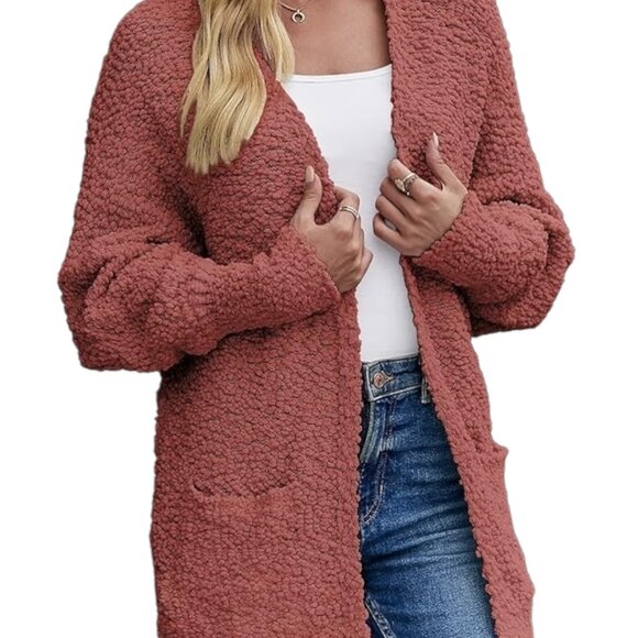 MEROKEETY | Pre-Loved Fuzzy Popcorn Knit Batwing Cardigan – Tearose, Size Large - Picture 3 of 10